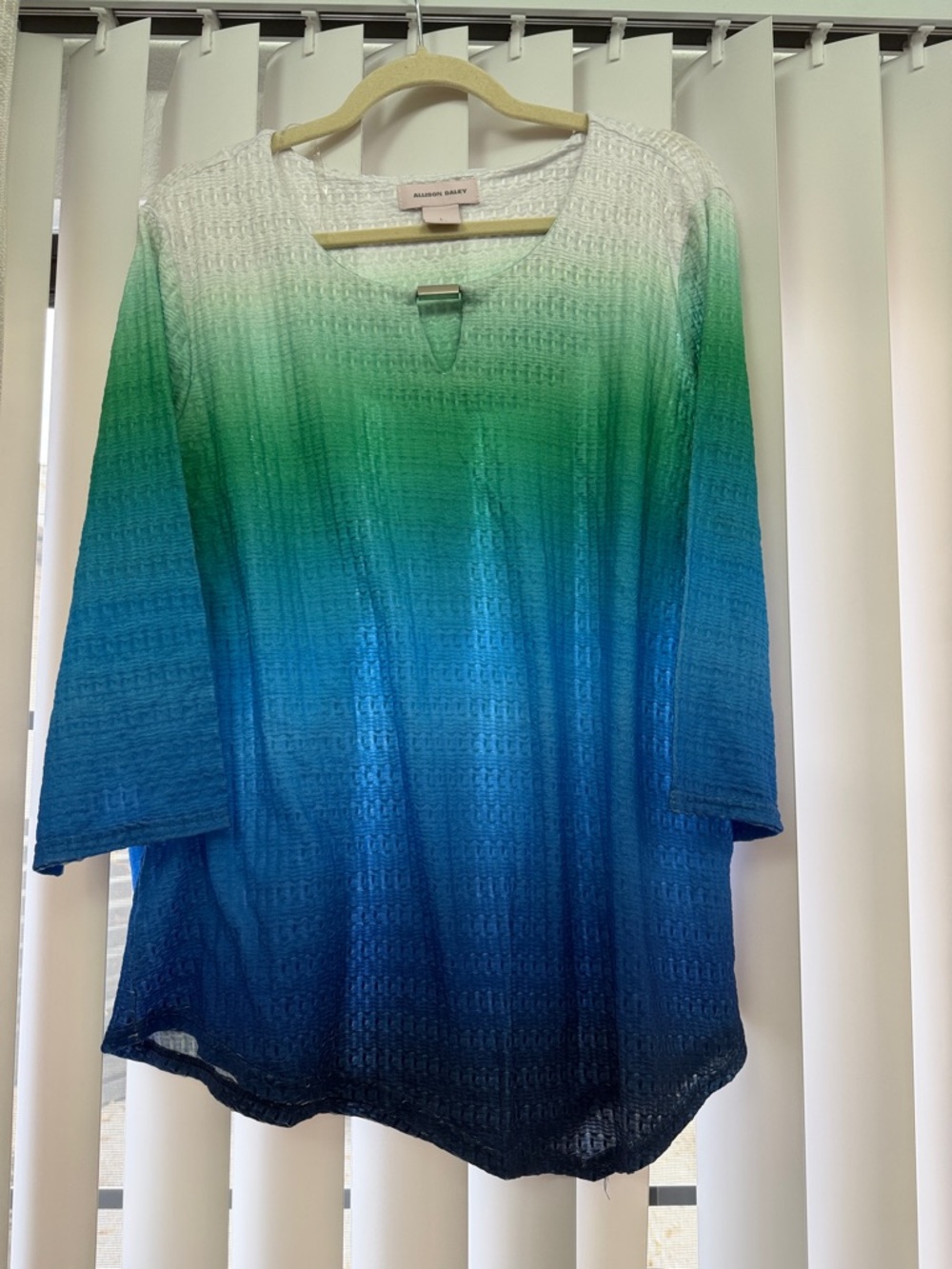 Allison Daley Gradient Knit Tunic in White, Green & Blue